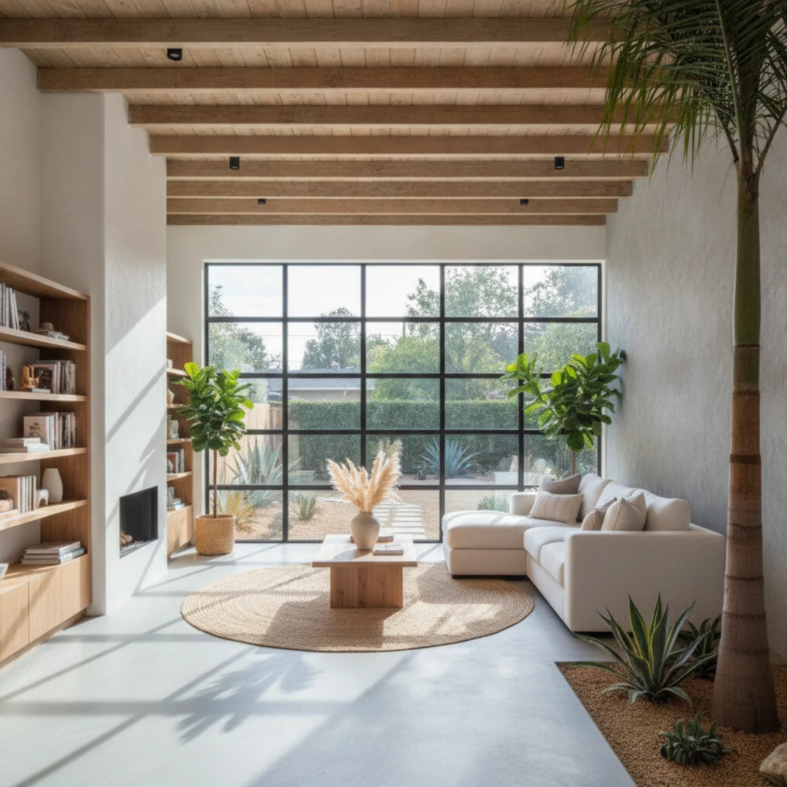 Converted garage ADU with modern glass door and landscaped entrance in a San Diego backyard
